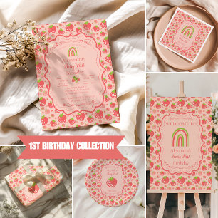 Convite Festa de primeiro aniversario de Berry First Straw