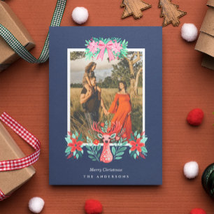 Adesivo Redondo Natal Reindeer Floral Mint Holiday