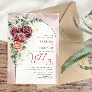 Reserve A Data Rosas de cróson de arco quico eucalipto floral