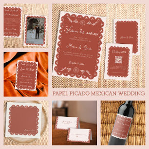Cartão De Agradecimento Papel Picado Terracotta Mexicano Talavera Wedding