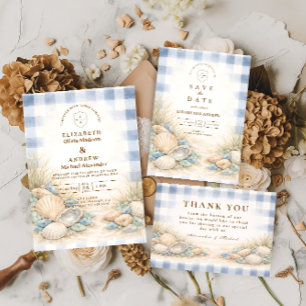 Cartão De Agradecimento Casamento Elegante com Conchas à Beira-Mar