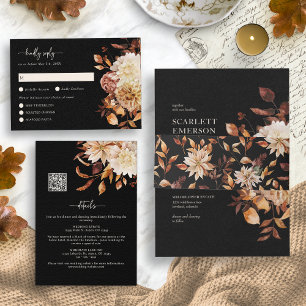 Placa RSVP de Casamento Floral de Cobre Preto