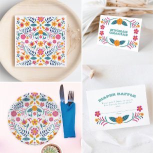 Prato De Papel Colorida Fiesta Floral Chá de fraldas