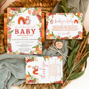 Cartão De Informações Chá de fraldas do arco-íris de ursinho bonito