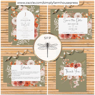 Cartão RSVP Boho Burnt Orange Fall Floral Monograma Sage