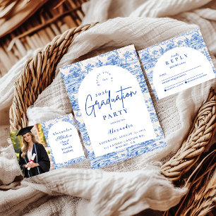 Anúncio Festa de Formatura Toile Floral Azul