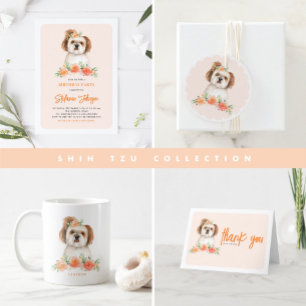 Caneca De Café Cute Watercolor Shih Tzu Peach Floral Personalizad