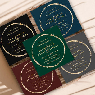 Convite Praça de Casamento do Círculo Dourado Russo Verde 