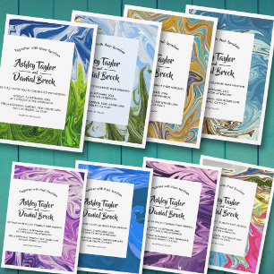 Convite Casamento de Abstrato de Ondas Azuis Marinho Mínim