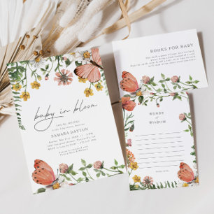 Cartão De Informações Pedido de Livro de Chás de fraldas de Flor Selvage