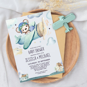 Convite Piloto de avião Teddy Bear Baby Bingo