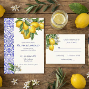 Cartão De Informações Detalhes do Casamento Mediterranean Blue & Lemon B