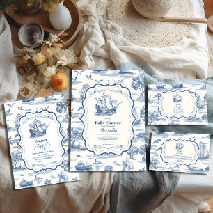 Cartão De Informações Marinho Toile - Chás de fraldas náuticos para bebê