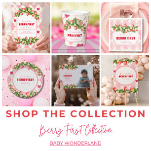 Adesivo Redondo Strawberry Berry Primeiro Aniversário