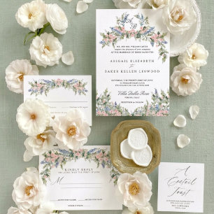 Convite Crestas Florais Monogramáticas para Casamento em V