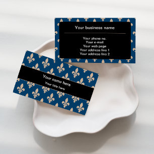 Cartão De Visita Fleur de Lis Pattern, francês, real, creme, azul