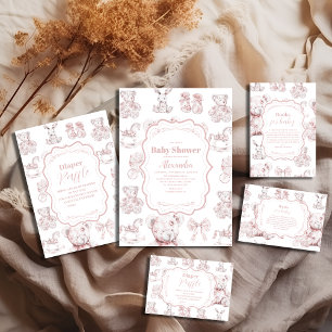 Convite Chá de fraldas Toys Toile De Jouy Rosa