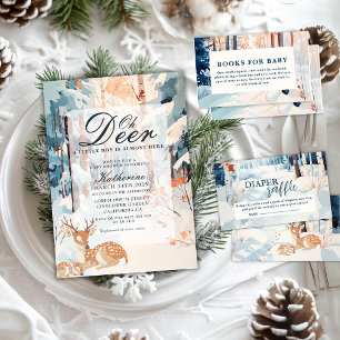 Convite Oh Deer Winter Woodland Snowy Forest chá de fralda