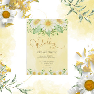Convite Daisies Watercolor White Floral Modern Wedding Inv