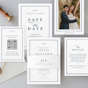 Convite Elegant Navy Blue Wedding Invitation