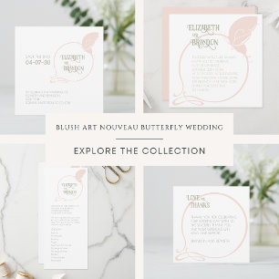 Convite Art Nouveau Vintage Butterfly Blush Pink Casamento