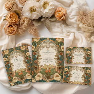 Cartão RSVP Flora Vintage Art Nouveau Wedding