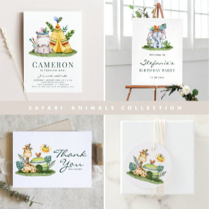 Convite Boho Watercolor Tribal Elephant Primeiro Aniversár