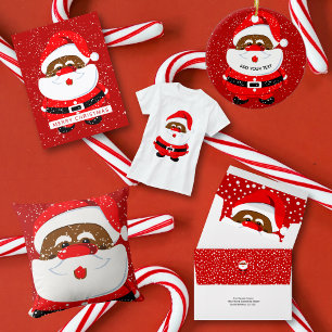 Cartão De Festividades Foto vermelha do Natal afro-americano do Papai Noe