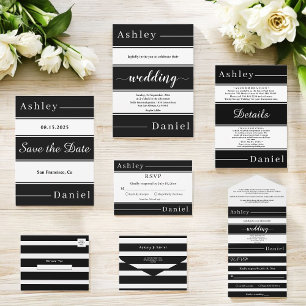 Reserve A Data Casamento Moderno Elegante Black & White Stripes