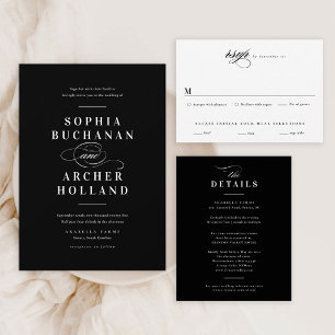 Convites de Casamento Elegantes Preto e Branco den