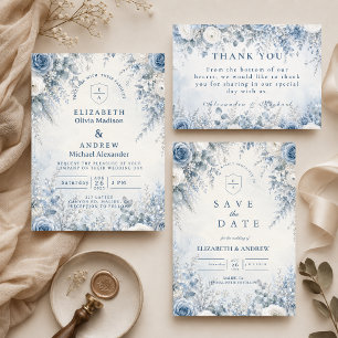Convite Casamento de Inverno Azul Elegante