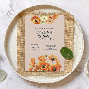 Convite Jardim Cor-de-rosa Laranja Floral 50ª Festa de ani