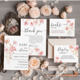 CARTÃO DE INFORMAÇÕES BOHO ELEGANTE PINK BLUSH FLOWERS LIVROS PARA BEBÊ