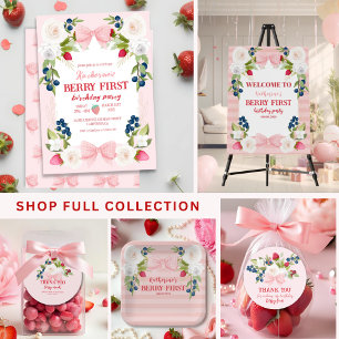 Adesivo Redondo Primeiro aniversario de morango Berry Sweet Pink