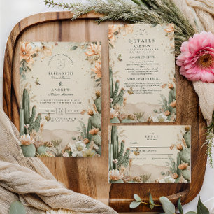 Convite Boho Desert Mountain Cactus Wedding