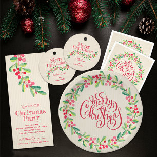 Cartão De Festividades Foto de Natal em Berries e Greenery