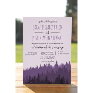 Convite para casamento Rustic Mountain em roxo