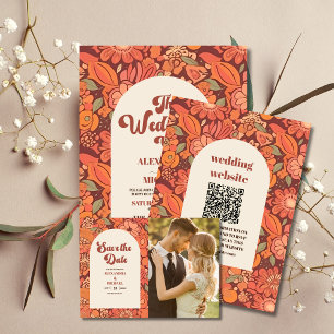 Flyer Groovy Retro 70s Floral Wedding