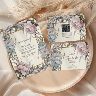 Cartão De Agradecimento Foto Vintage Art Nouveau Casamento Floral Roxo