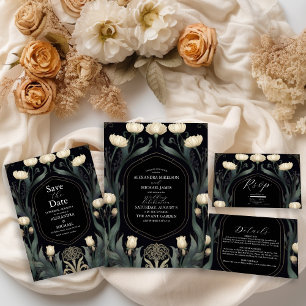 Cartão De Informações Casamento Decorativo de Arte Floral Europeia Nouve