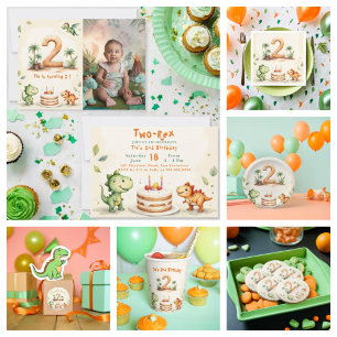 Convite Foto do segundo aniversário Dinossauro Trendy Two-