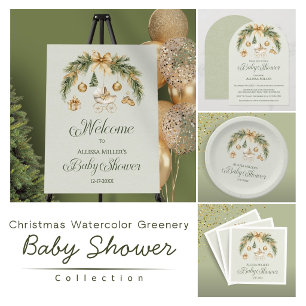 Convite Chuva de Água Natalina Verde Inverno Baby Shower