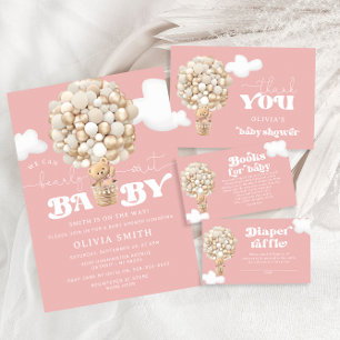 Cartão De Informações Urso Rosa-Rosa Fralda-Chá de fraldas Raffle