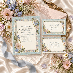 Convite Chá de Bebê de Flor Prensada