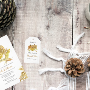 Convite Placa de Chá de fraldas rosa com queda de abóbora 