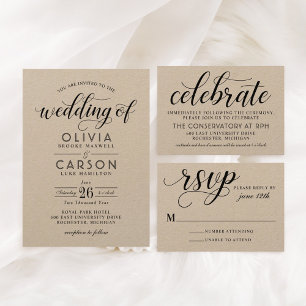 Convite Casamento de Modern Kraft e Script Negro