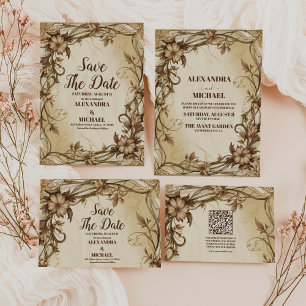 Cartão De Agradecimento Casamento Botânico Dourado de Foto Art Nouveau