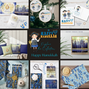 Papel De Presente Padrão de Hanukkah floral amarelo azul