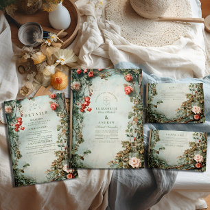 Cartão RSVP Vintage Floral Art Nouveau Wedding