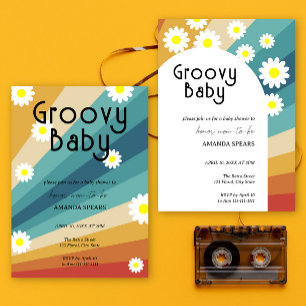 Convite Groovy Baby Retro Daisy Chá de fraldas